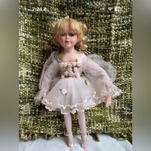 Collectible Porcelain Ballerina Doll with Blonde Hair and Pink Tutu